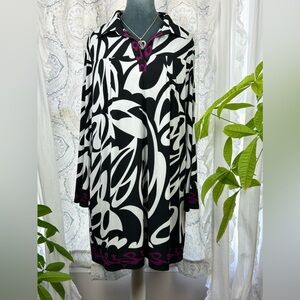 Nicole Black and White V-Neck Bell Sleeve Dress